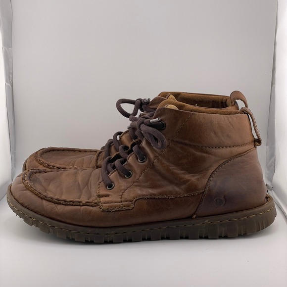 Mens Born Brown Leather Lace Up Ankle Boots Moc Toe Casual Comfortable - Picture 7 of 15